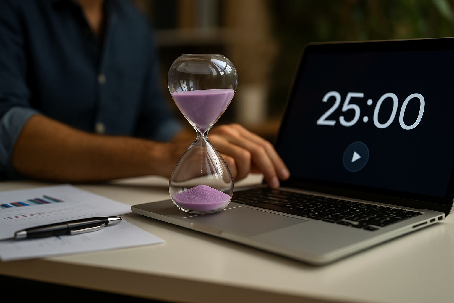 25 minute pomodoro timer setup on desk