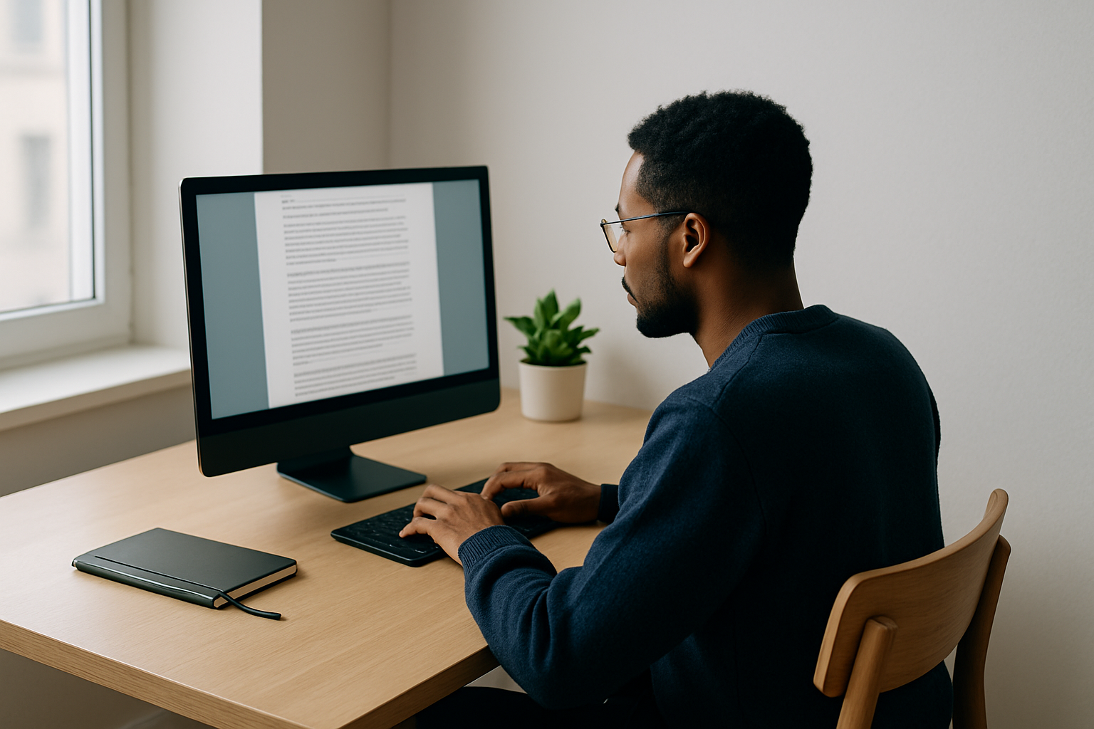 Person in Deep Work Session at Minimalist Desk