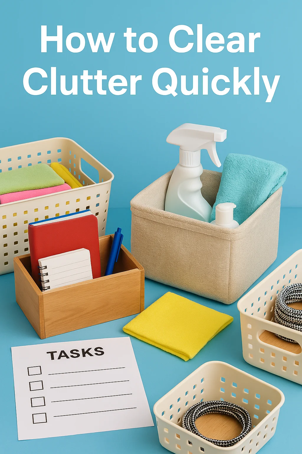 How to Clear Clutter Quickly and Regain Focus how to clear clutter quickly with organized desk, bins, and task list
