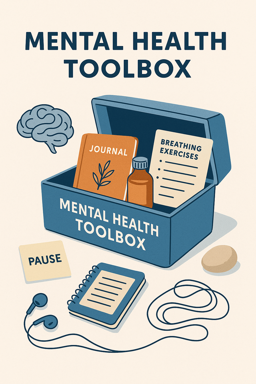 Mental Health Toolbox for Resilience and Self-Care mental health toolbox with techniques, journal, and calming tools