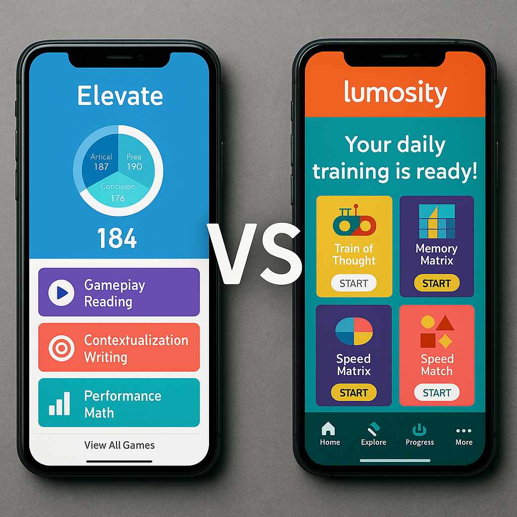 elevate vs lumosity comparison interface